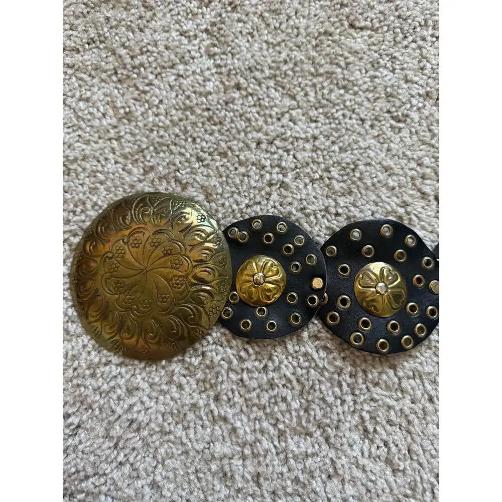 Vintage Boho Black Leather Chunky Statement Belt Fairy Grunge Festival Y2K